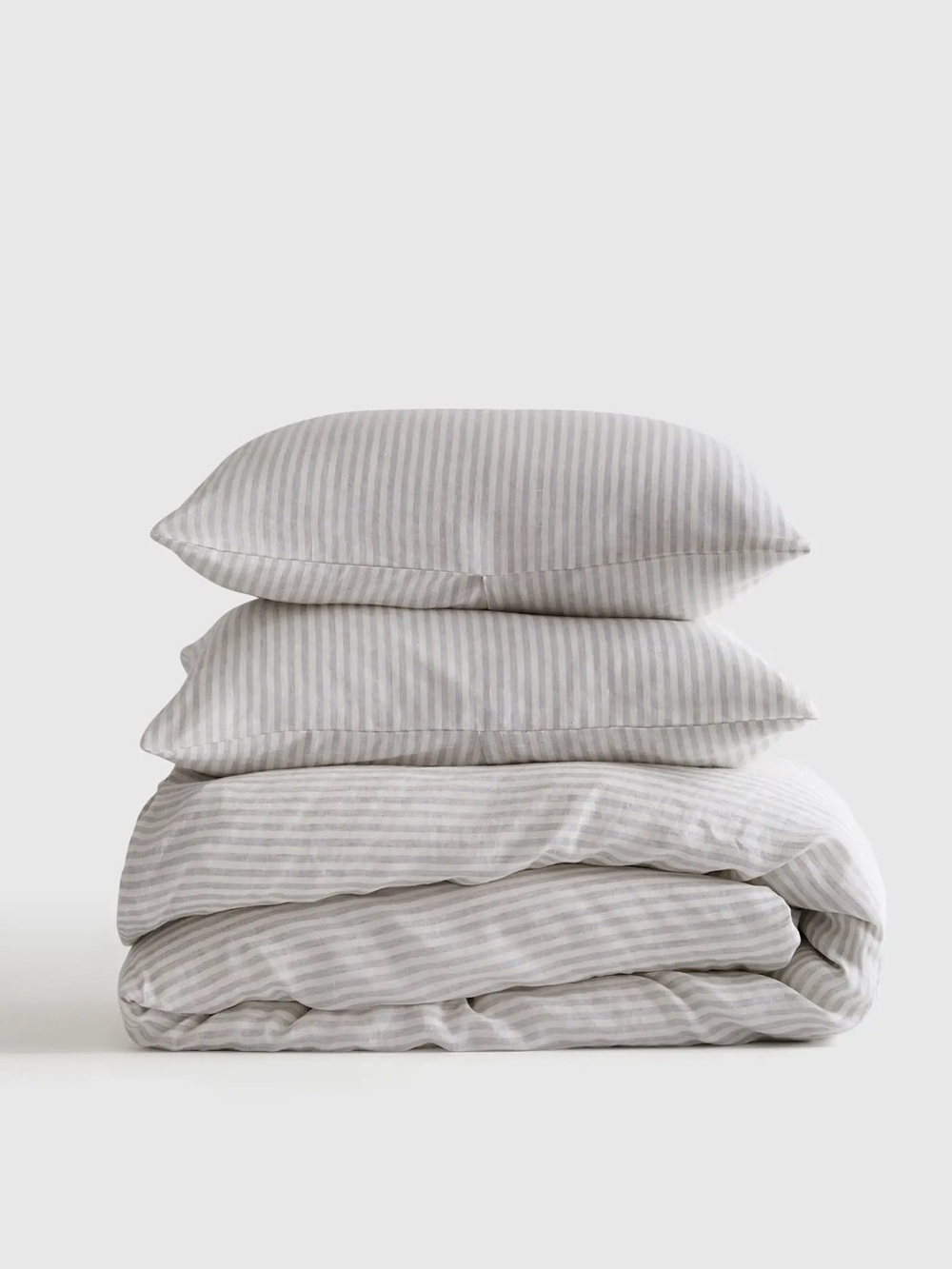 Quince European Linen Stripe Duvet Cover Set | King Cal King Mist With Shams